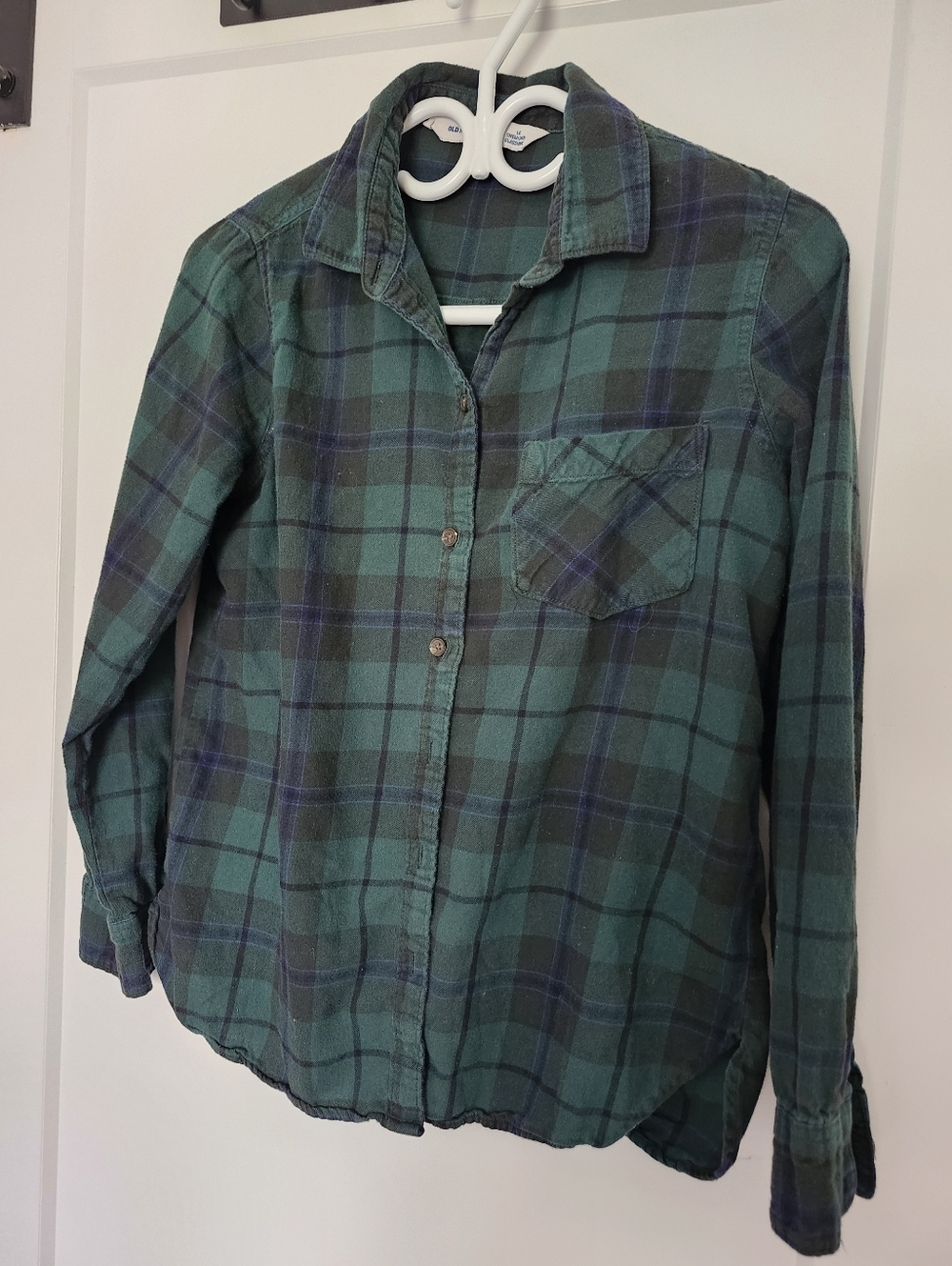 Old Navy Green & Blue Plaid Button Up Shirt | Medium
